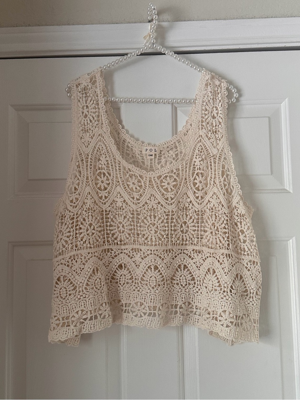 Pol Cream Crochet Cropped Tank